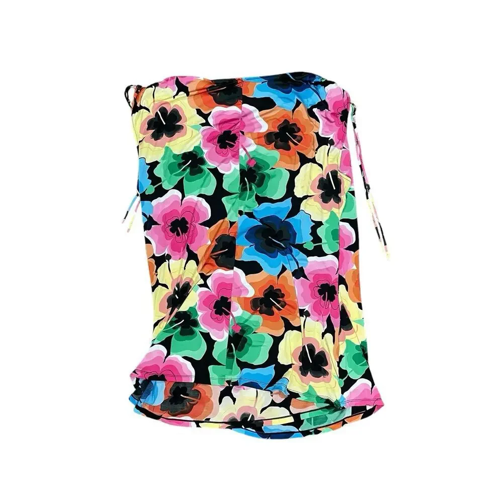 Milano‎ Floral Suit Cover Faux Wrap Top Women Sz 1X Plus Rashguard Artsy Ruched
